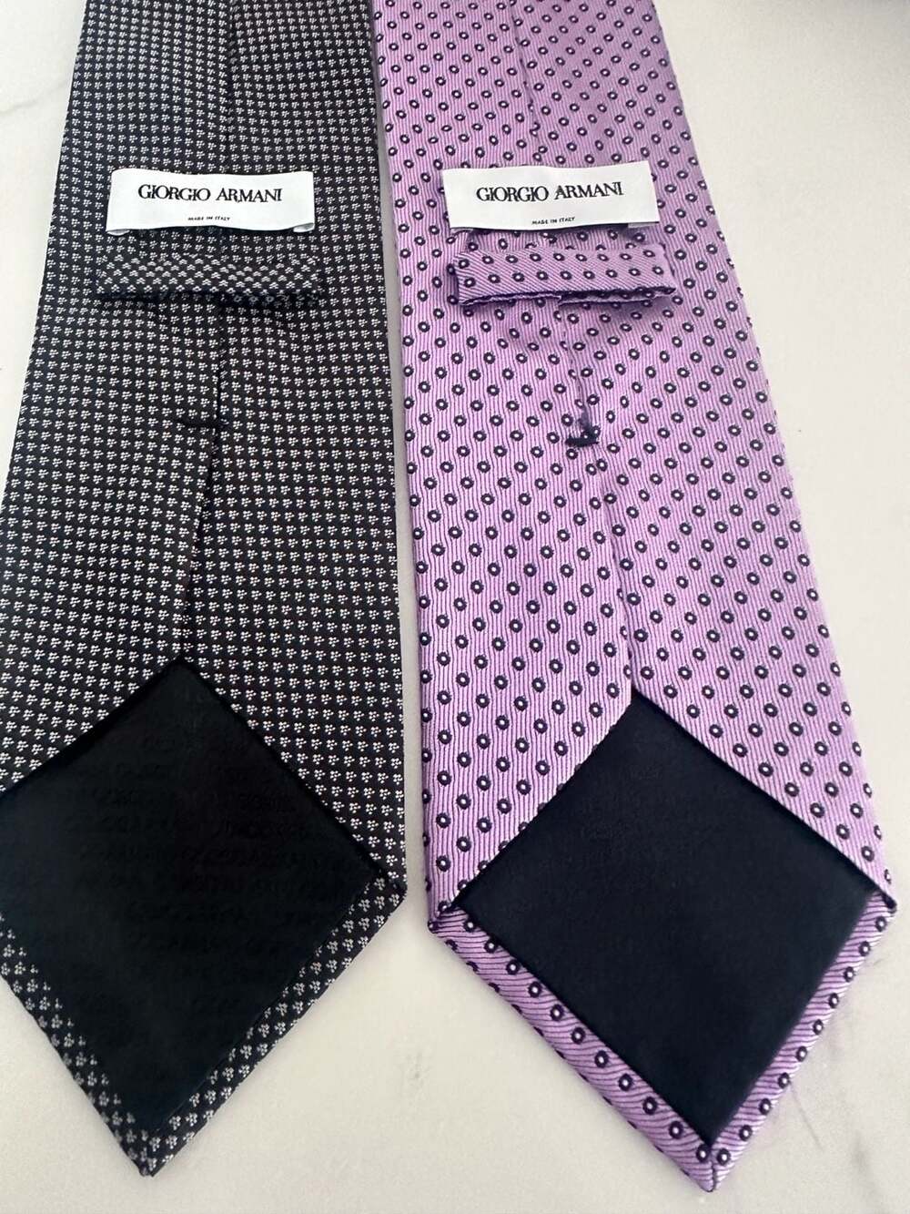 Giorgio Armani Silk Necktie 100% Italian Silk Geometric Made In Italy Lot Of 2 T